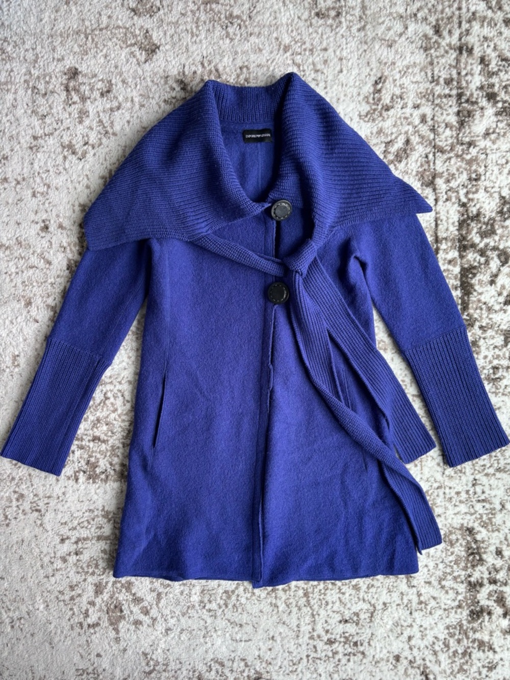 Vintage Emporio Armani 100% Wool Long Shawl Collar Button Cardigan Sweater